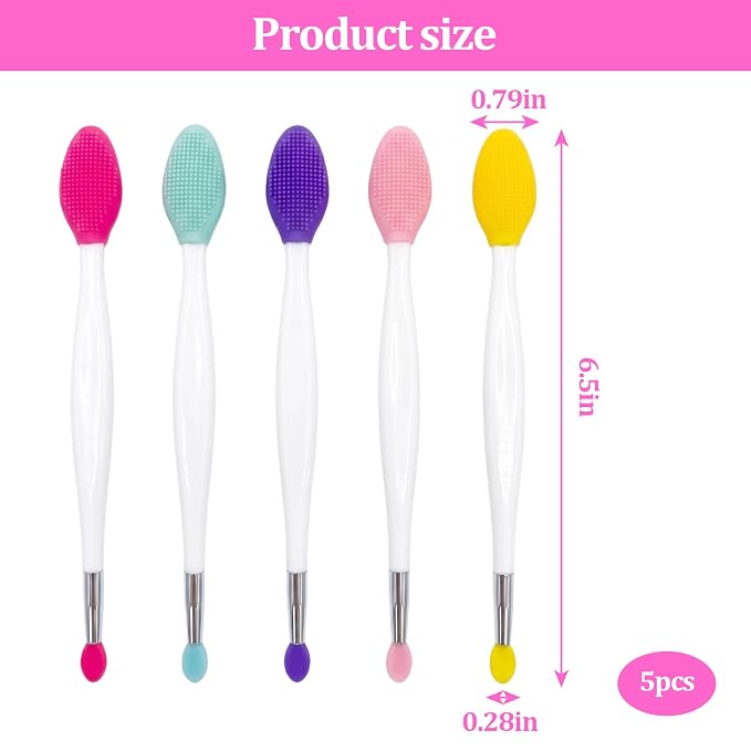 5 Pcs Lip Scrub Brush，3-in-1 Silicone Lip Scrub Tool for Dark Lips，Lip Scrubber Exfoliator,Double-Sided Silicone Lip Brush Tool for Exfoliating Lips