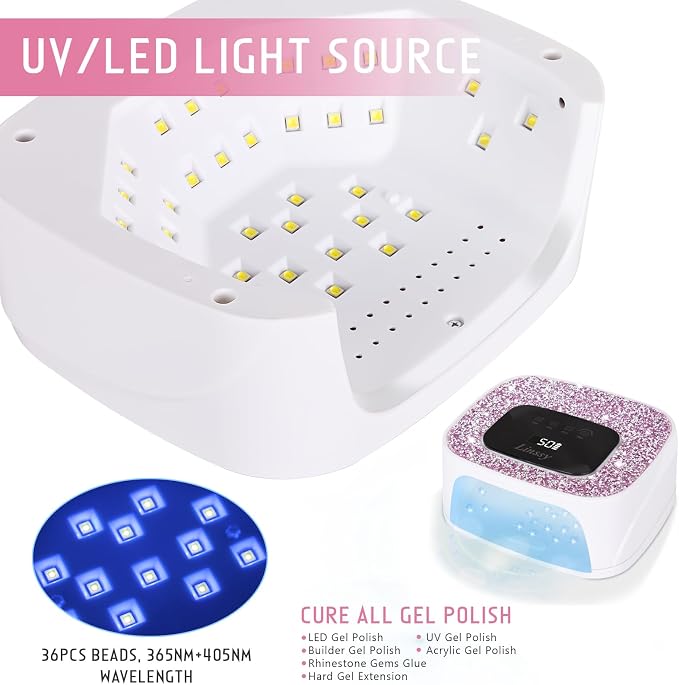 Linssy Rechargeable UV LED Nail Lamp,Portable Cordless Nail Gel Lamp | Gel Nail Dryer Light 4 Timings & Diamond LCD Screen with Auto Sensor, UV Light for Gel Nails at Home Salon (White)