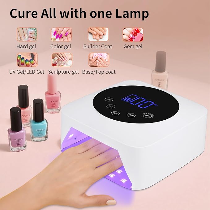Cordless UV LED Nail Lamp,72W Rechargeable Nail Dryer for All Gel Nails with 5 Timers & Mirror Base,Touch Control & Auto Sensor,Ideal for Training,Nail Art Pratice,Home and Salon(White)