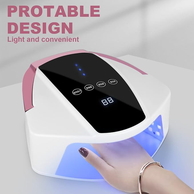 96W Rechargeable UV Light for Nails,Cordless LED Lamp with Portable Handle | Auto Infrared Sensor, 4 Timers - Professional Curing Tool for Gel Polish (White)