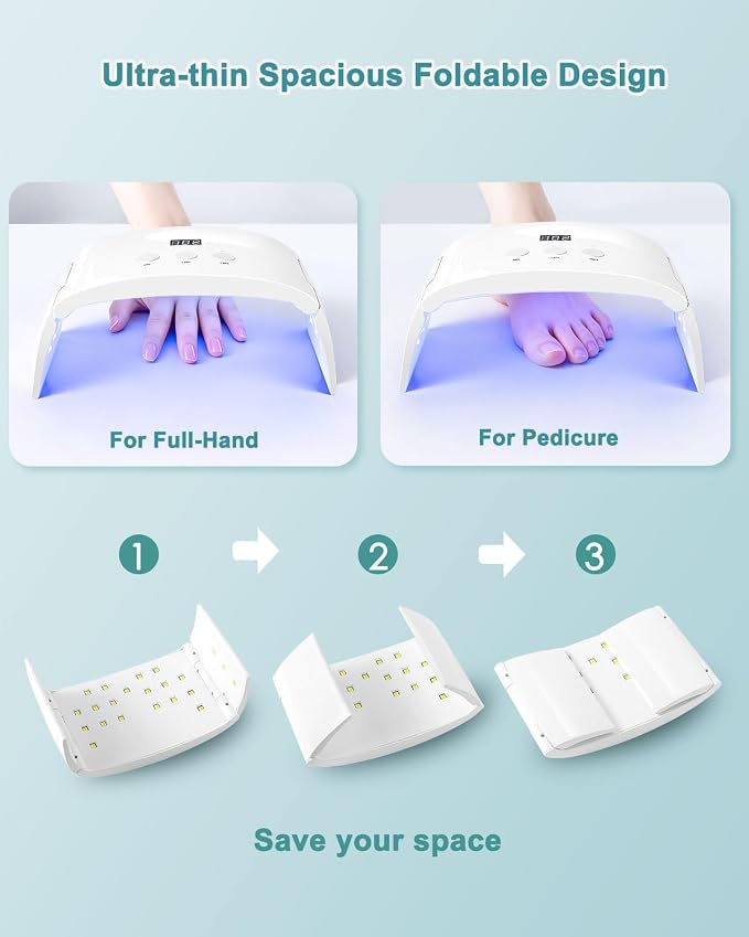 UV Led Nail Lamp Spacious Foldable Curing Light Dryer for Gel Nails Polish(White lamp pro)