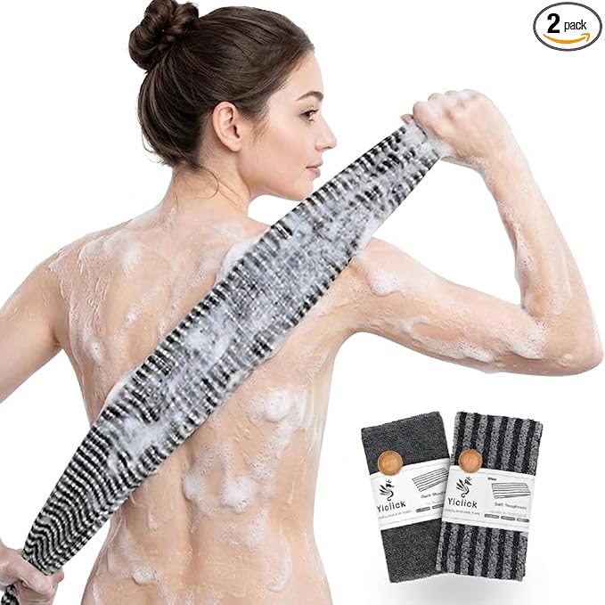 Yiclick Exfoliating Washcloth Towel, Back Scrubber for Shower for Women, Exfoliating Body Scrubber, Loofah Sponge Wash Cloth, Korean Japanese Exfoliating Shower Towel, Exfoliator Washer for Bath