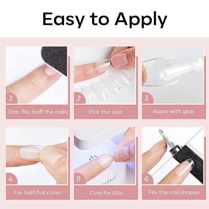Modelones Extra Short Oval Round Nail Tips 510pcs Soft X Nail Gel Soft | Pre-shaped Fake Nails Half Matte Full Cover No Filed False Extension Manicure Salon DIY at Home 15 Sizes