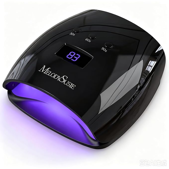 MelodySusie Detachable Base UV/LED Nail Lamp P-Plus30I for Hard Gel | 54W, 3 Timer Settings, Smart Sensor, LCD Display, 30 UV/LED Beads, Rhinestone Glue, Solid Nail Glue Gel, Liner Gel, Black