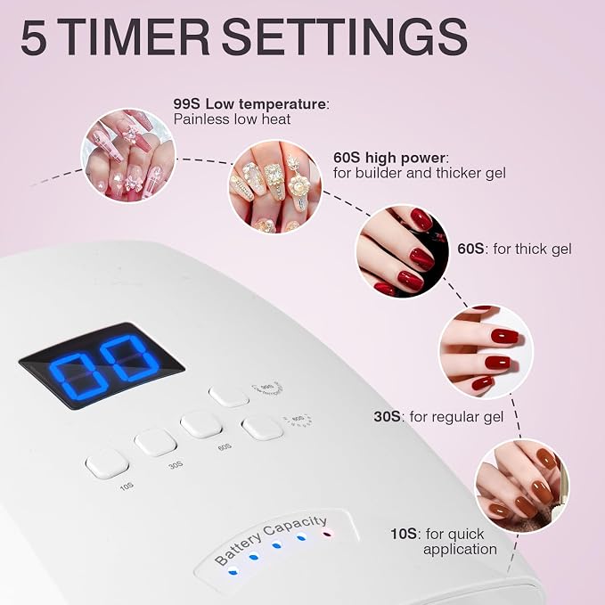 Cordless UV LED Nail Lamp, Rechargeable 66W UV Light Nail Curing Lamp for Gel Nails Acrylic Polish with Auto Sensor & 5 Timer for Home & Salon