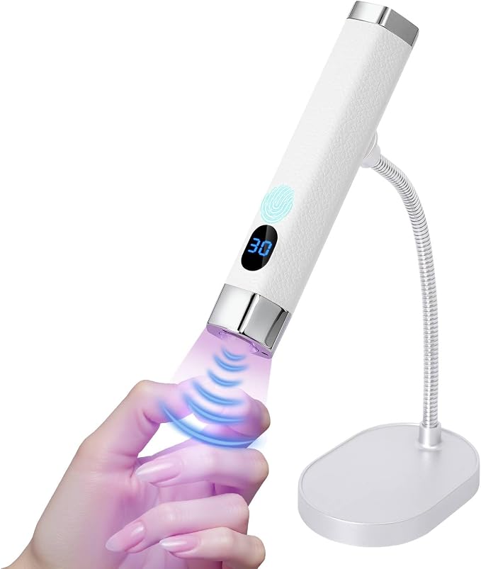 Mini Nail Lamp for Gel Nails with AI Sensor & Magnetic Stand,Rechargeable | Handheld or Hands-free,Flash Cure Nail Lamp for Gel X & Press on Nails,Gooseneck UV Light with LCD Display & 2 Timers(White)
