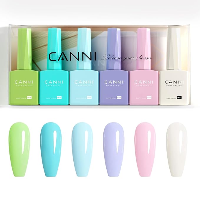 CANNI 9ML Gel Nail Polish Set, 6 Spring Shades UV LED Soak Off Gel Polish | Smooth Application • Highly Pigmented • Glossy Finish • Long-Lasting Wear • Nail Art • Salon DIY Manicure • Easy Application
