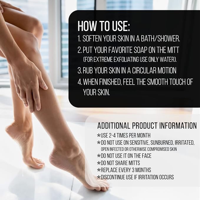 Exfoliating Body Scrub for Bath and Shower Use - Face Scrubber and Body Exfoliator Mitt, Dead Skin Remover - Exfoliating Glove Shower Scrub for Men and Women - Pair Black