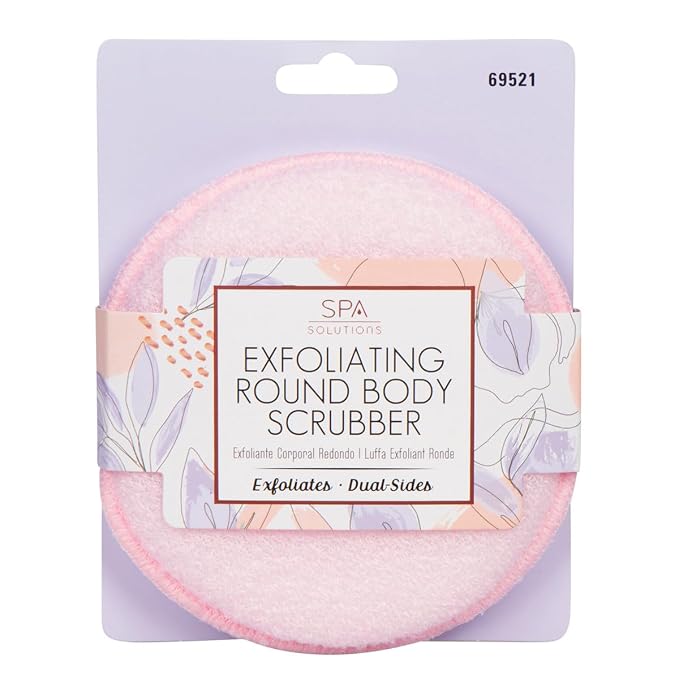 CALA Spa Solutions Exfoliating Round Body Scrubber, Pink, Dual-Sided, Deep Cleansing and Exfoliation