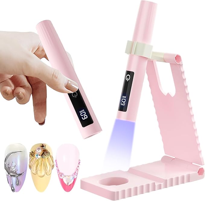 Handheld UV Light for Gel Nails with Stand, Portable Cordless Nail Lamp with LED Display, Eye Protection Cover & Flash Cure for Glue, Rhinestones & Liner Gel | Ideal for Home DIY & Professional Use
