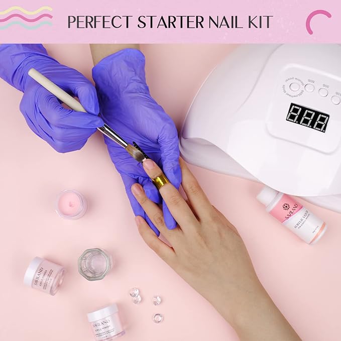 Saviland Acrylic Nail Starter Kit: Clear Pink Nude | Acrylic Powder & Liquid, Brush, Files, Forms, Press On Nails, Home Practice Set