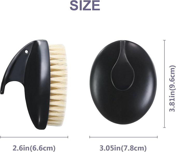 Dry Brushing Body Exfoliating Brush, Anti-Slip Body Scrubber for Shower, Natural Boar Bristles Bath Brush for Deep Cleansing & Softening Skin, Improve Circulation (Black-Boar Bristles)