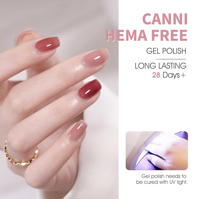 CANNI 9ML Brown Jelly Gel Polish Set, 6 Translucent Shades UV LED Soak Off | Smooth Application • Highly Pigmented • Glossy Finish • Long-Lasting Wear • Nail Art • Salon DIY Manicure • Easy Application