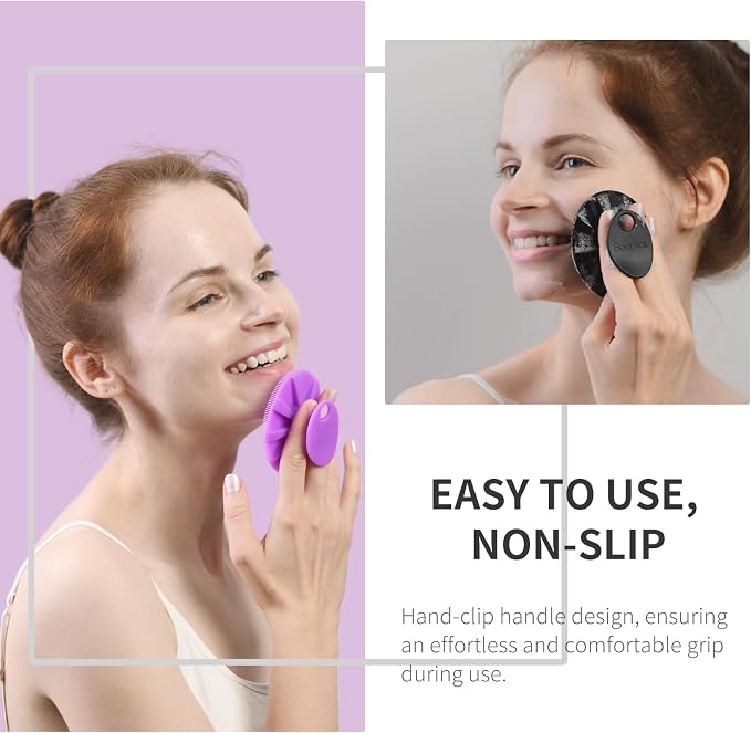 Silicone Face Scrubber 2 Pack, BEAUTAIL Manual Facial Cleansing Brush | Gentle Face Exfoliator for Sensitive Skin, Skin Care Exfoliating Face Scrubber for Men and Women, Black+Purple