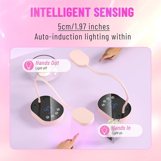 Flash Cure lamp, 36W Mini Cordless Gel x Nail Lamp Flash Cure, Auto Sensor Gooseneck Portable USB Gel Nail Dryer U V Light with 3 Timers and LCD Display for Home DIY
