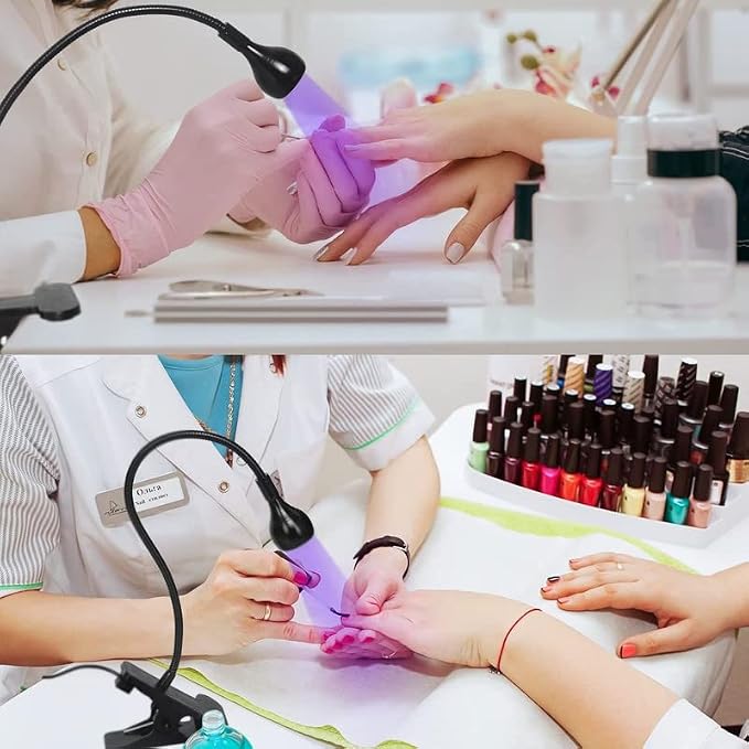 mlogiroa Clip-On UV Nail Light with Flexible Gooseneck, USB Powered | Hands-free table clamp, Adjustable light angle, Compact nail art tool for rhinestones, Gel polish touch-ups and small details