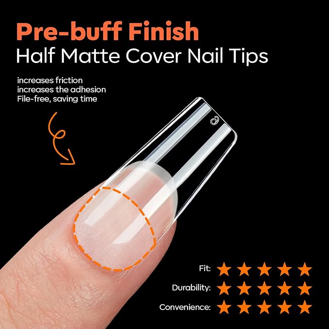 Modelones Medium Square Nail Tips Pre-shaped Soft Gel Fake Nails False Full | Acrylic Clear Full Cover Press on Extension Kit Gel Manicure DIY at Home 216PCS 12Sizes