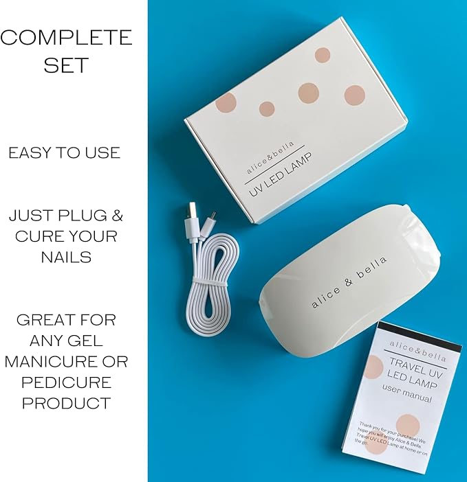 Alice & Bella Mini UV Nail Lamp - Portable USB LED Dryer for Semi-Cured Gel Strips, Travel Nail Curing Light, 90s Timer, Foldable Design