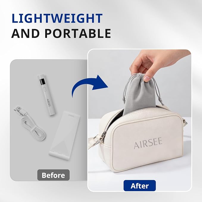 AIRSEE Mini Handheld UV Light with Storage Bag & Display,Purple-with Stand | Cordless Nail Lamps,2 Timers for Fast Cure All Soft Gels, Especially Rhinestone Glue and Gel Nail Strips at Home,Travel