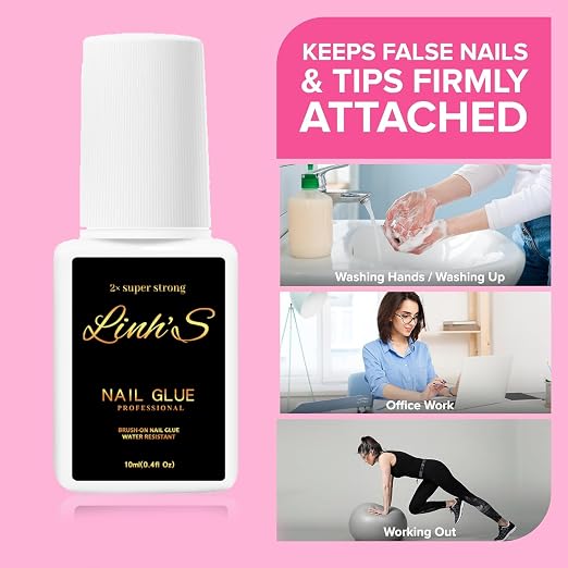 LINH'S Nail Glue for Press-On Nails & Nail Tips (10ml) – Super Strong Brush-On Nail Adhesive, Quick-Dry Formula, Long-Lasting Water-Resistant Hold, Professional Nail Glue, No UV Lamp Needed