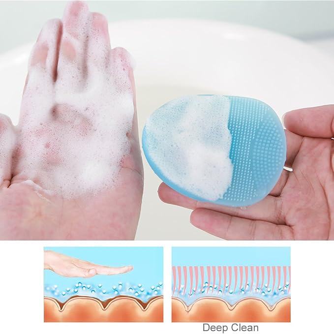 Super Soft Silicone Face Cleanser and Massager Brush Manual Facial Brush | INNERNEED Short Bristles Exfoliating Cleansing Handheld Mat Scrubber for Sensitive, Delicate, Dry Skin (Pack of 4)