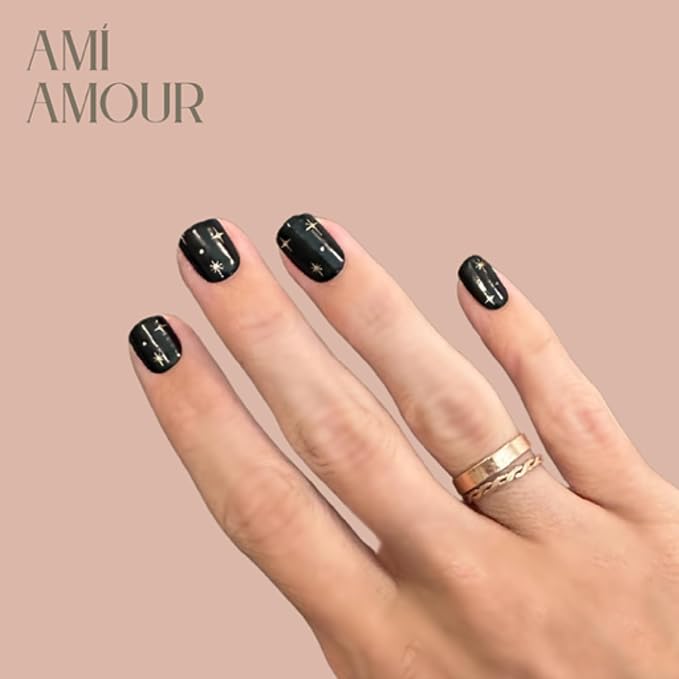 Semi Cured Gel Nail Strips Stickers Wraps | UV Nail Polish that Pops in Color (Stars) for Women & Short Nails & Long Nails (Ami Amour)