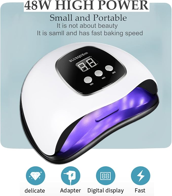 BIGBEAR UV Light for Nails,UV LED Nail Lamp for Gel Polish, Fast Nail Dryer | 48W with Automatic Sensor, 3 Timer Setting, Small and Portable, LED Nail Light for Fingernail and Toenail