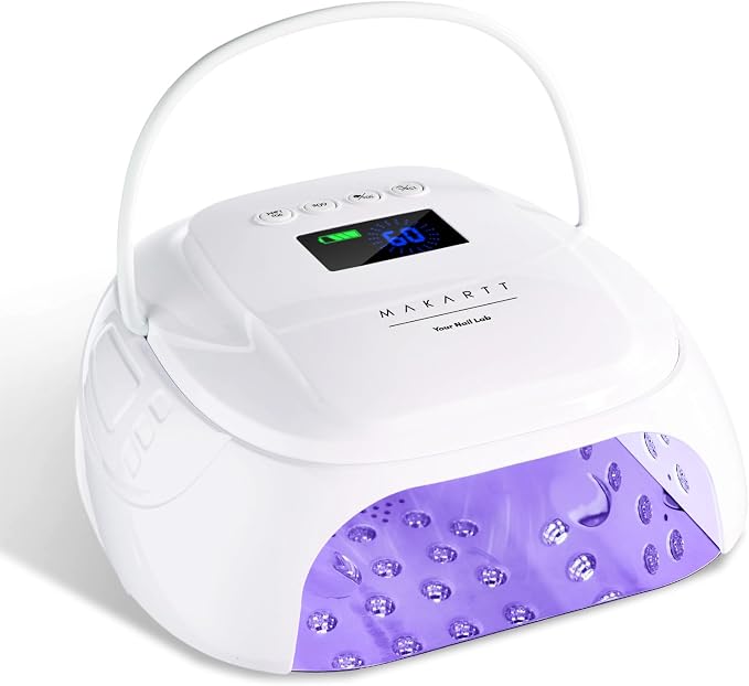 Makartt Professional LED Nail Lamp with Handle 30W Rechargeable Nail Dryer | Cordless Nail Light with 45 LED Beads 4 Timers LCD Auto Sensor Fast Curing Gel Polish for Salon Nail Artist, White