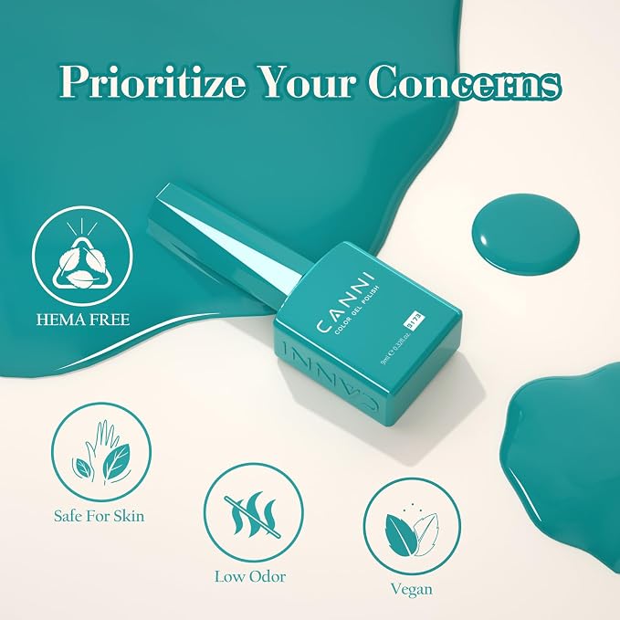 CANNI 9ML Gel Nail Polish Set, 6 Blue Green Shades UV LED Soak Off Gel | Smooth Application • Highly Pigmented • Glossy Finish • Long-Lasting Wear • Nail Art • Salon DIY Manicure • Easy Application