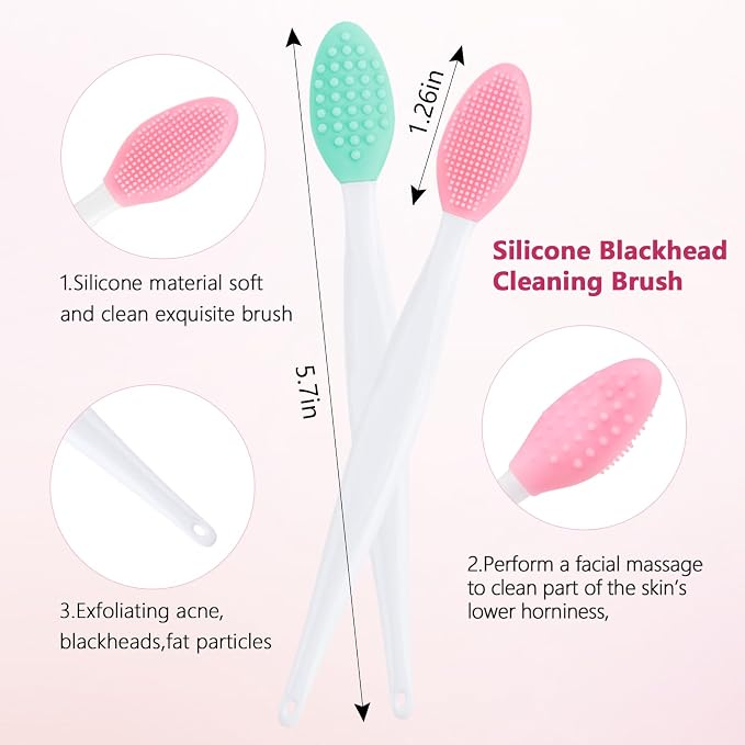 Yokilly Silicone Face Scrubber Kit: Exfoliator Blackhead Skin Care Tool | 8 Pcs Kit For 2pcs Exfoliating Lip Brush & 4pcs Cleansing Brush & 2pcs Face Mask Brush - Ultra-soft Silicone Deep-Cleans Pore