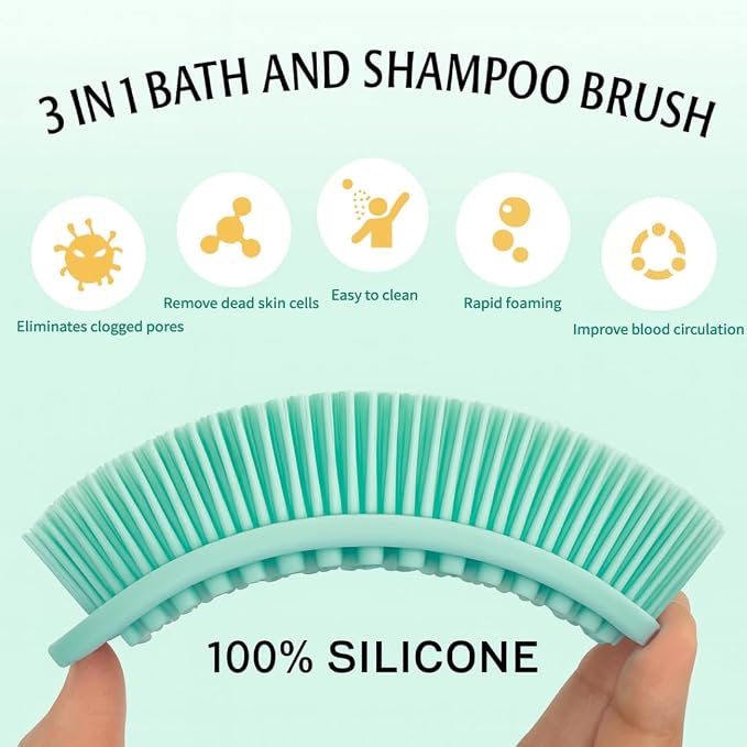 All-in-One Exfoliating Shower Brush – Gentle Silicone Loofah for Sensitive Skin with Dual-Purpose Scalp Massage for Spa-Quality Showers Daily (1pck) (Green)