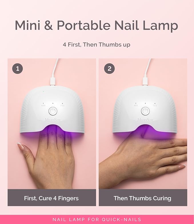MelodySusie Lightweight Compact UV Nail Lamp P-Art06F for Half-Cured Gel | 6W, 45s/75s Timer, One-Button Control, 6 UV/LED Beads, Base Coat, Top Coat, Beginners, Corded