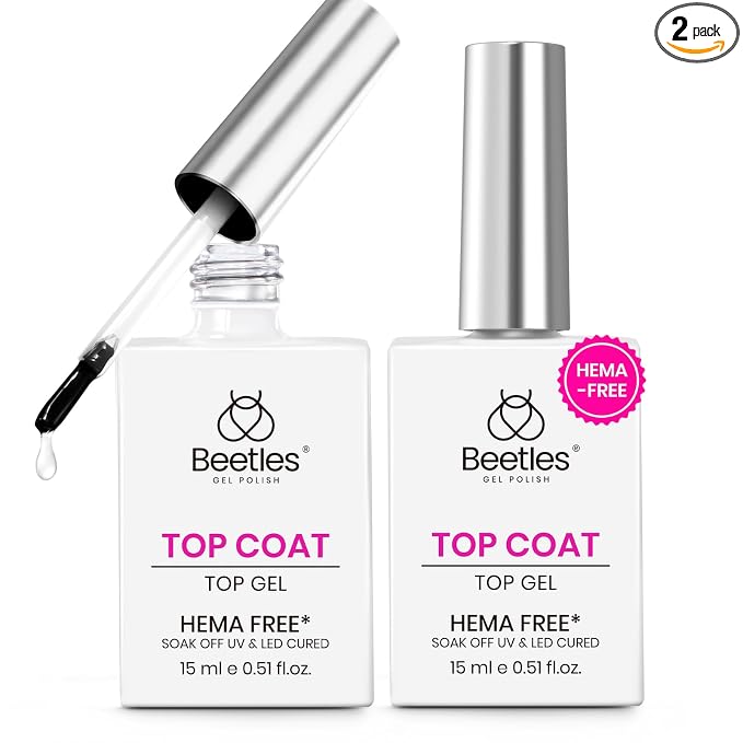 Beetles HEMA-Free & TPO-Free No Wipe Gel Top Coat,2Pcs 15ML | Gel Nail Polish Top Coat, High Gloss Long-Lasting Scratch-Resistant Soak-Off UV/LED Lamp Required
