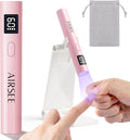 AIRSEE Mini Handheld UV Light with Storage Bag & Display,Pink-with Stand | Cordless Nail Lamps,2 Timers for Fast Cure All Soft Gels, Especially Rhinestone Glue and Gel Nail Strips at Home,Travel