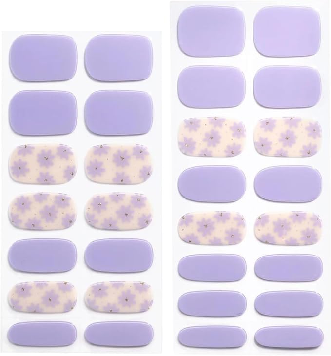 Semi Cured Gel Nail Strips Stickers Wraps | UV Nail Polish that Pops in Color (Lavender) for Women & Short Nails & Long Nails (Ami Amour)