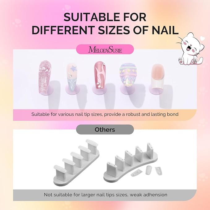 MelodySusie Update Nail Stand for Press Ons, Cute Cat Claw Magnetic Base for Painting Display Holder with Reusable Double-Sided Tape for Home DIY Salon Supplies, Rose Pink