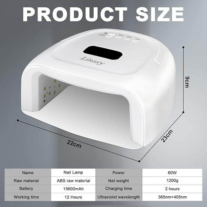 60W Rechargeable UV LED Nail Lamp, Faster Wireless Nail Dryer Gel Light | 42 Beads & Portable Handle, Professional Curing Lamp for Fingernail and Toenail (White)