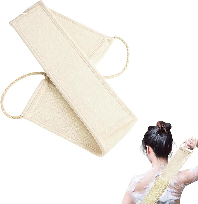 1-Pack Exfoliating Natural Loofah Back Scrubber for Shower-Natural Loofah Sponge & Microfiber Towel， for Men and Women to Clean Your Back Deeply.