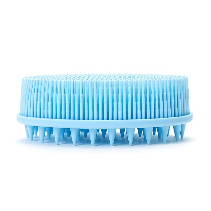 Premium Sensory Brush for Kids or Autism,Soft Silicone Body Scrubber,2 in 1 Sensory Room Occupational Therapy Sensory Brushes,Silicone Loofah,Pet Shower Brush Bath Brush Shampoo Brush(Spikes-Blue)