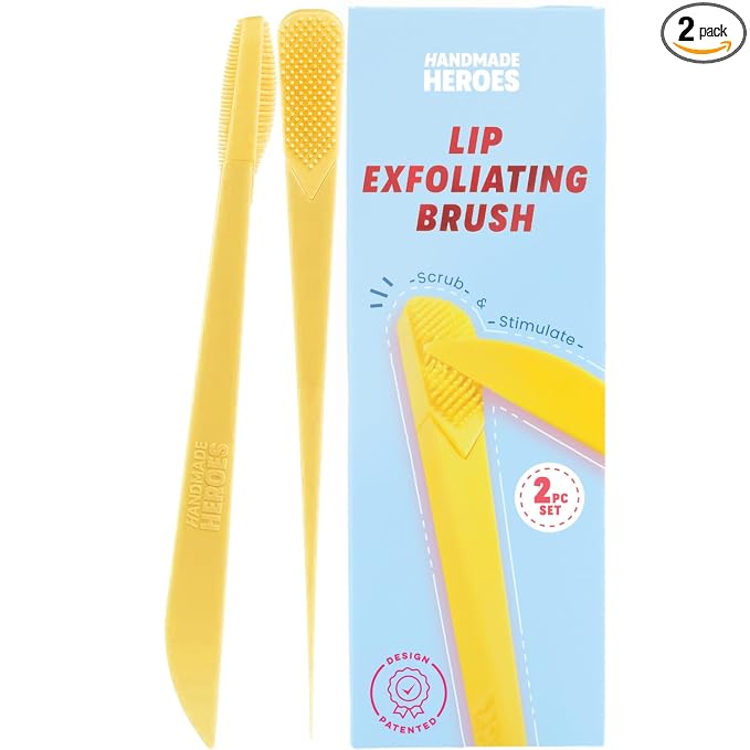 Handmade Heroes Lip Scrub Brush - Reusable Lip Exfoliator, 2pc | Gentle Exfoliant, Use with Sugar Lip Scrub, For Chapped, Dry and Dark Lips, Lip Scrubber Yellow