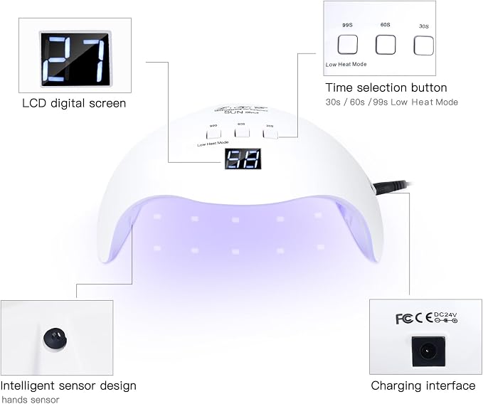 Gel UV LED Nail Polish Lamp, LKE Nail Dryer 40W LED Light with 3 Timers Professional for Nail Art Tools Accessories White