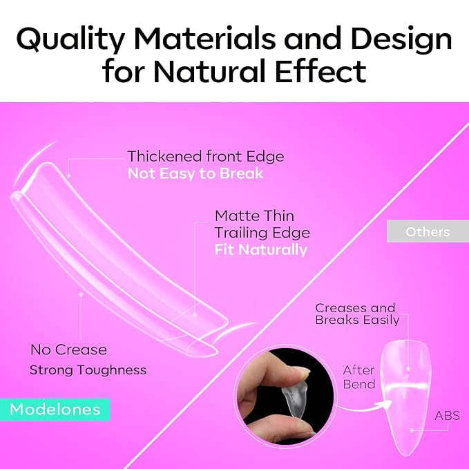 Modelones Duck Nail Tips Short Flare Pre-shape Half Cover Soft Gel Wide Kit | Acrylic Clear Full Cover Press on Extension Kit Gel Manicure DIY at Home 216PCS 12Sizes