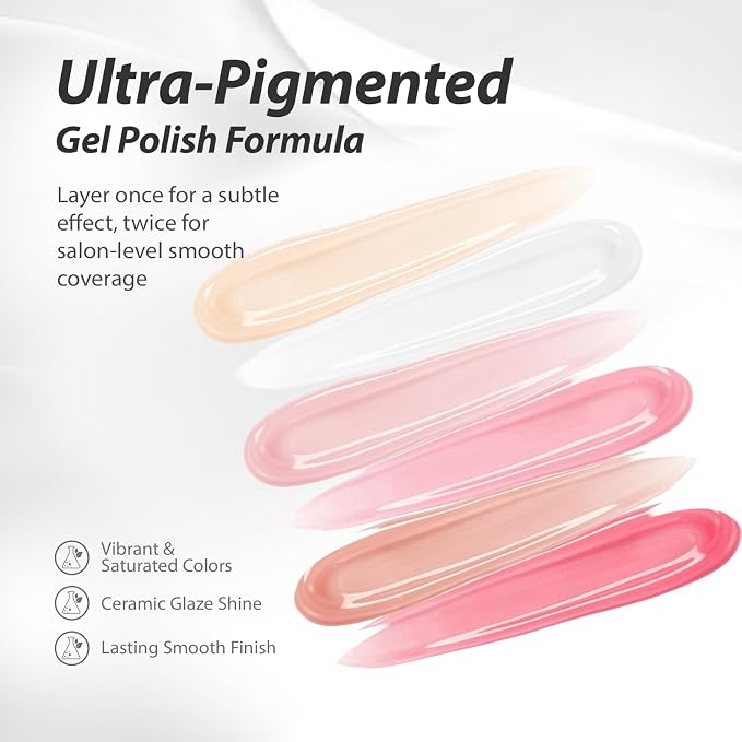 Makartt Jelly White Pink Gel Nail Polish Set 15ML : 6 Sheer Colors | Large Capacity, High-Gloss, Transparente Effect, Milky White Jelly Nude Pink, UV/LED Lamp Required, Home & Salon DIY