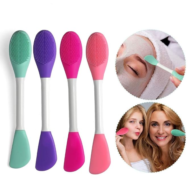 Silicone Brushes,Double-Ended Silicone Face Mask Brush,Facial Cleansing Brush, Premium Soft Facial Masks Other Skin Care Applicator Tool for Cream, Body Lotion,Moisturizer (Purple+Rose Red)