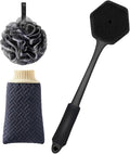 Silicone Back Scrubber & Face Scrubber Set,2Pcs Body Exfoliator | 17-Inch Long Handle with Bath Puff,Soft Exfoliating Brush for Back & Face,Deep Cleanse for Men Women Skin