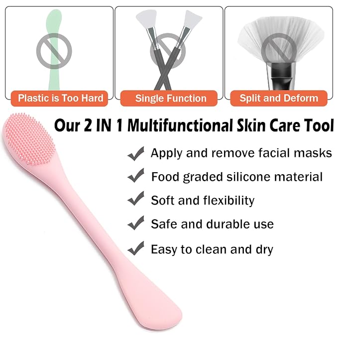 RamPula Facial Cleansing Brush, 2 in 1 Silicone Face Mask Brush & Face Scrubber, For Exfoliating, Massaging, Remove Blackheads, Makeup Skincare Removal, Applicator for Mud, Clay, Body Lotion, DIY Mask