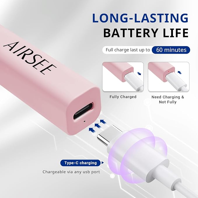 AIRSEE Mini Handheld UV Light for Gel Nails with Stand, Home & Travel,Pink | 2 Timers & Cordless,Portable Rechargeable Nail Lamps for Fast Extension,Rhinestone Glue Decoration,Gel Nail Strips
