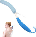 Back Scrubber for Shower,15.35"Curved Body Brush with Anti Slip Long Handle | Long Back Scrubber for Men & Women, Skin Exfoliating Curved Back Scrub Brush, Removable Long Handle Mesh Sponge Back Washer