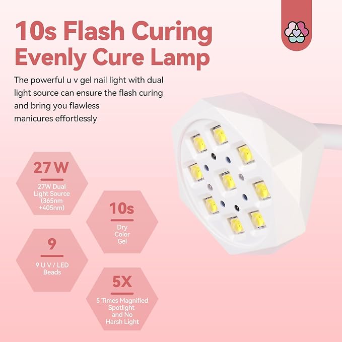 SAVILAND 27W U V Light for Gel Nails: Smart Sensor U V Gels X Lamp 10s Flash Cure Intellisense Gooseneck U V Lamp for Gel Nails Mini Fast Dry LED Quick Dry Nail Dryer Artist Travel Home Use