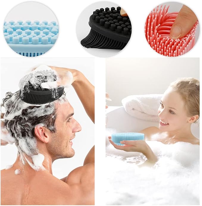 3 Pack Silicone Body Scrubber, Soft Silicone Loofah Exfoliating Body Scrubber, Silicone Body Brush Bath Shower Scrubber for Body, 2 in 1 Bath and Shampoo Wash Brush for Skin Exfoliation Men Women